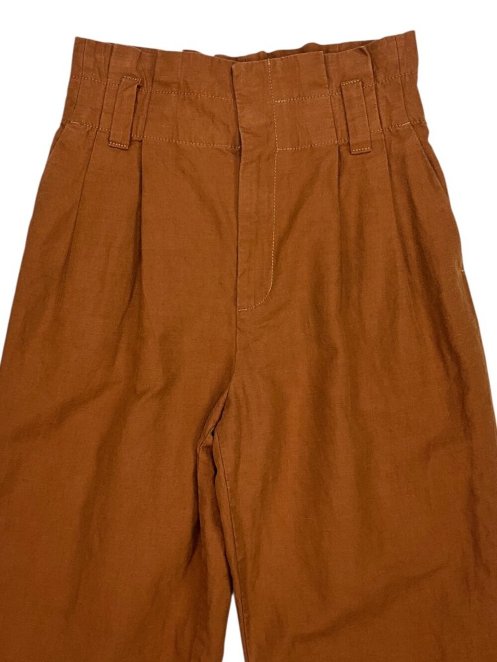 Zara Linen Cotton High Rise Tapered Pant XS Brown Paperbag Waist - Picture 13 of 16